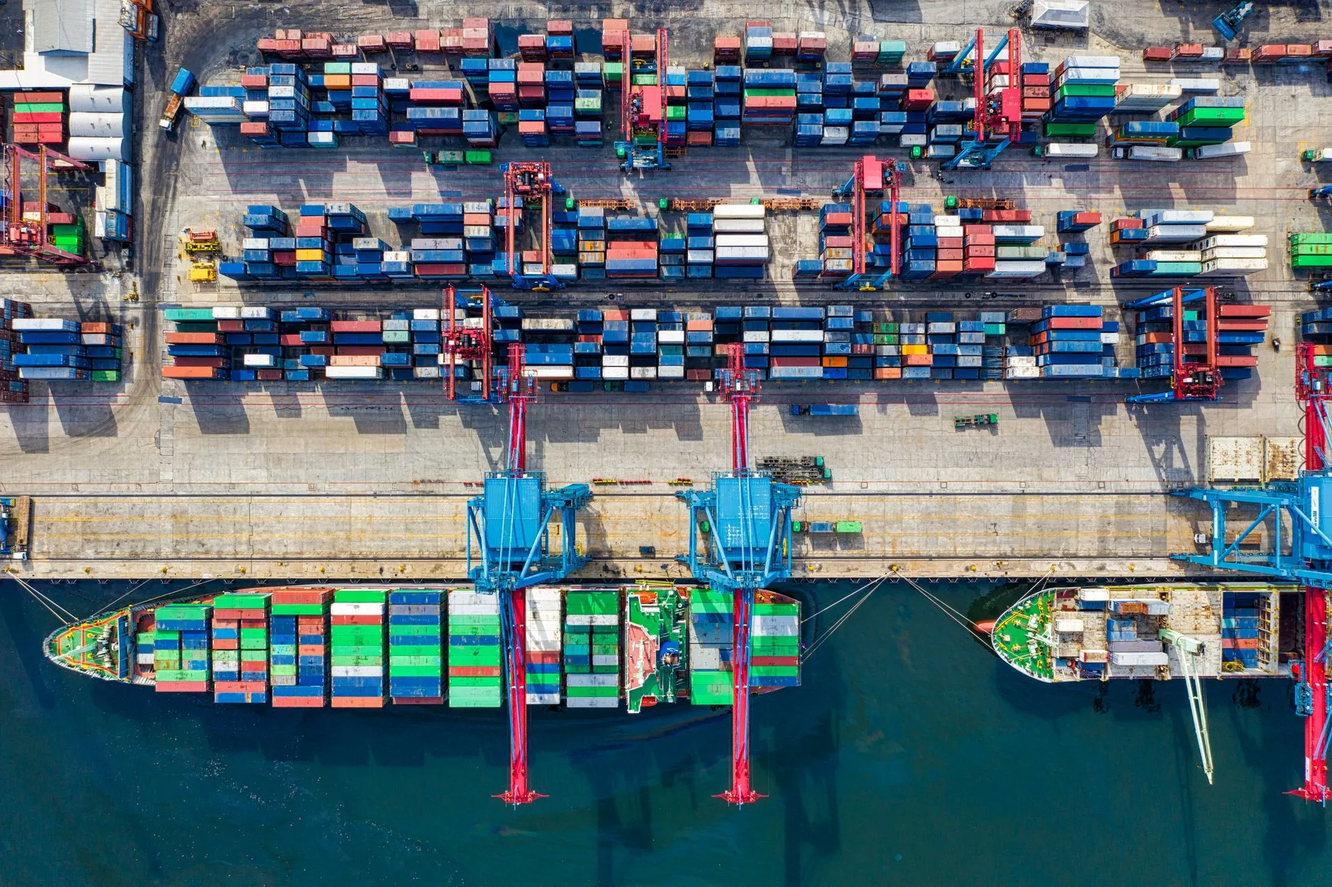 Aerial view of a busy container terminal